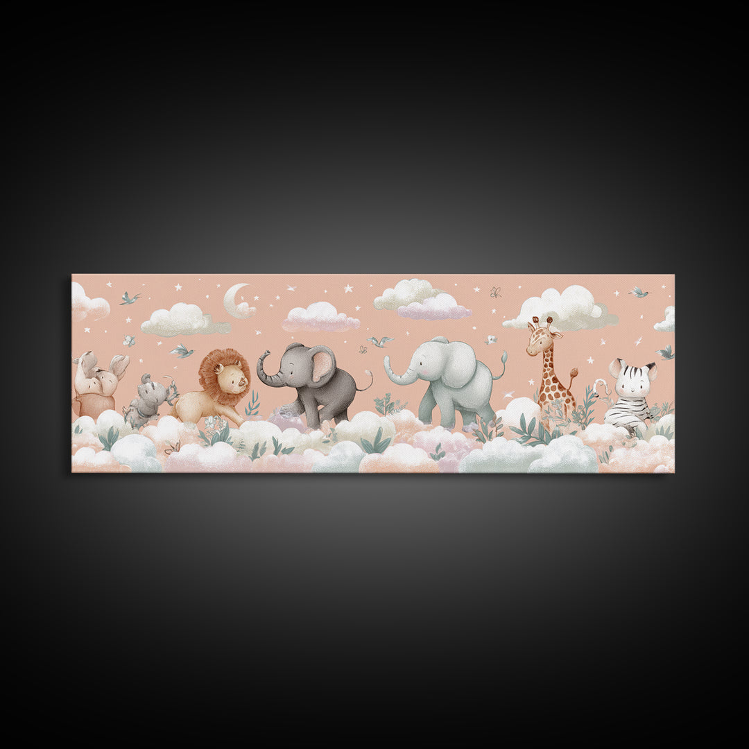 Pastel Jungle Animals Framed Canvas Print, Nursery Art, Nursery Prints, Nursery Decor, Fine Art, Nursery, Kids Wall Decor, NUR-3x1-82