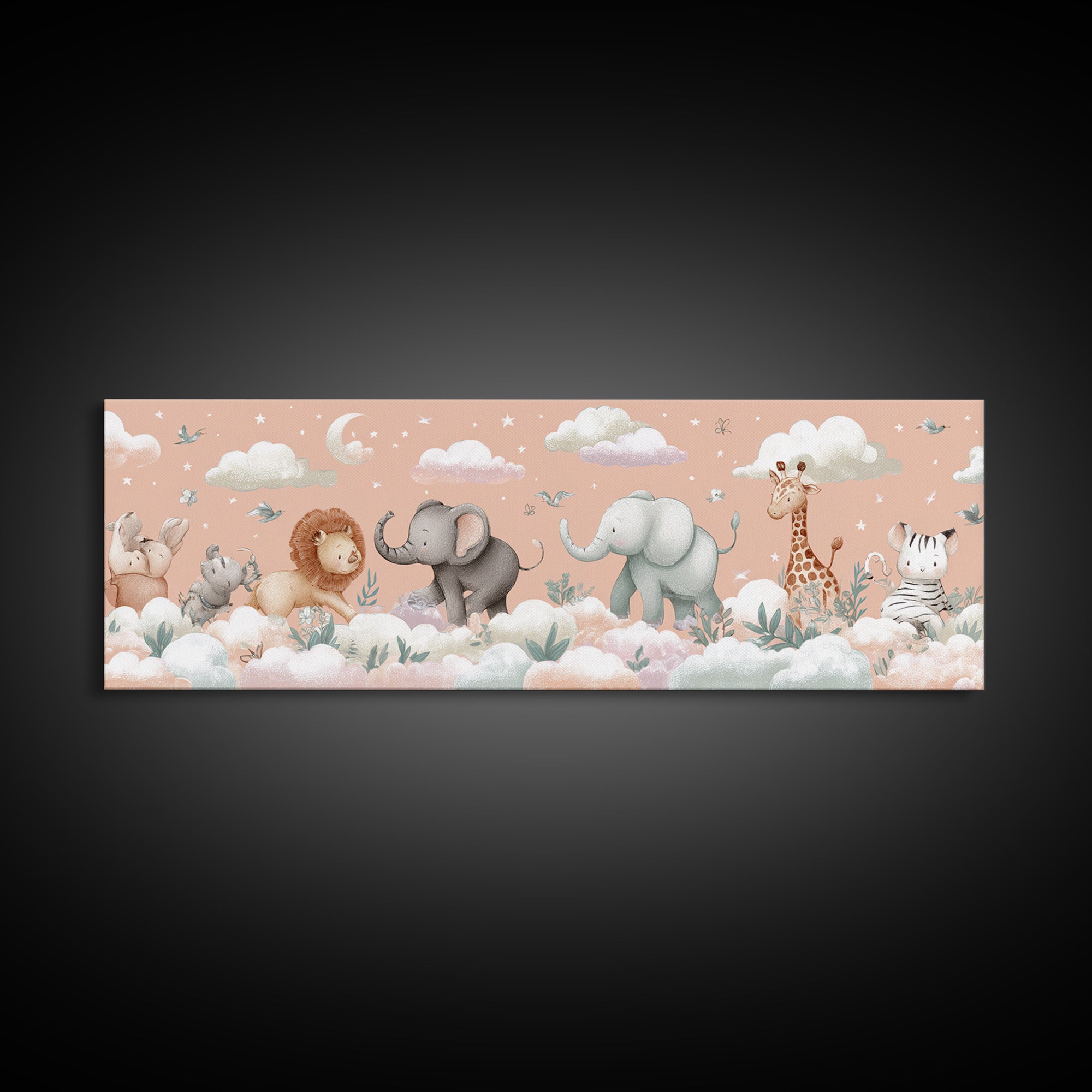 Pastel Jungle Animals Framed Canvas Print, Nursery Art, Nursery Prints, Nursery Decor, Fine Art, Nursery, Kids Wall Decor, NUR-3x1-82