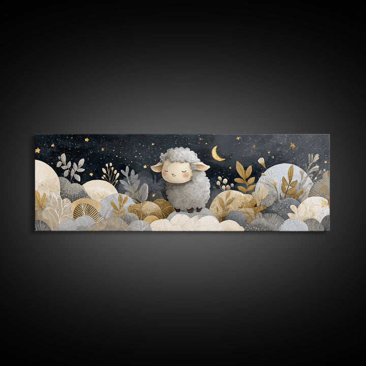Little Lamb under a Starry Sky Canvas Print, Nursery Art, Nursery Decor, Fine Art, Nursery, Kids Wall Art, Woodland Nursery, NUR-3x1-83