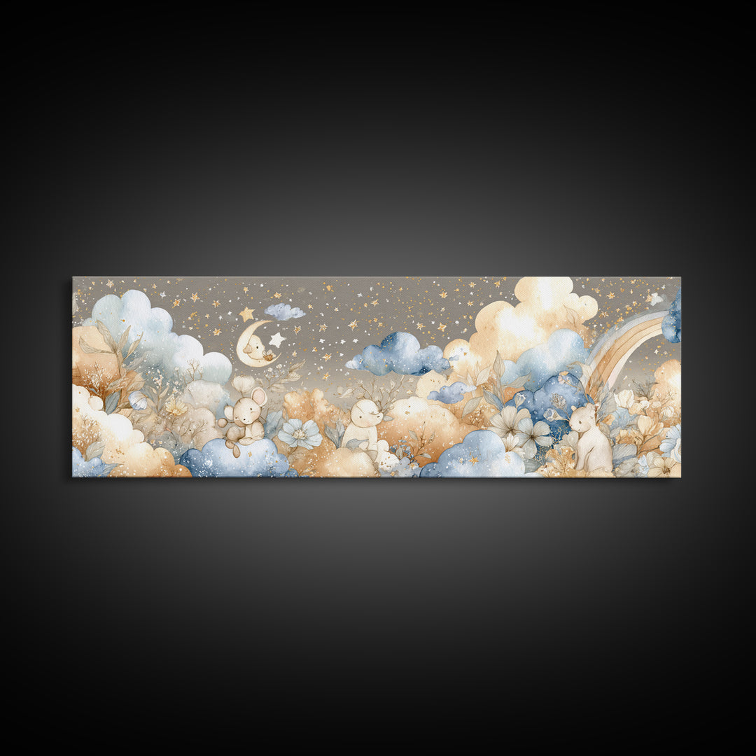 Clouds and Raindrops Canvas Print, Nursery Art, Wall Art Print, Nursery Decor, Watercolor Art, Nursery, Baby Girl Nursery, NUR-3x1-86