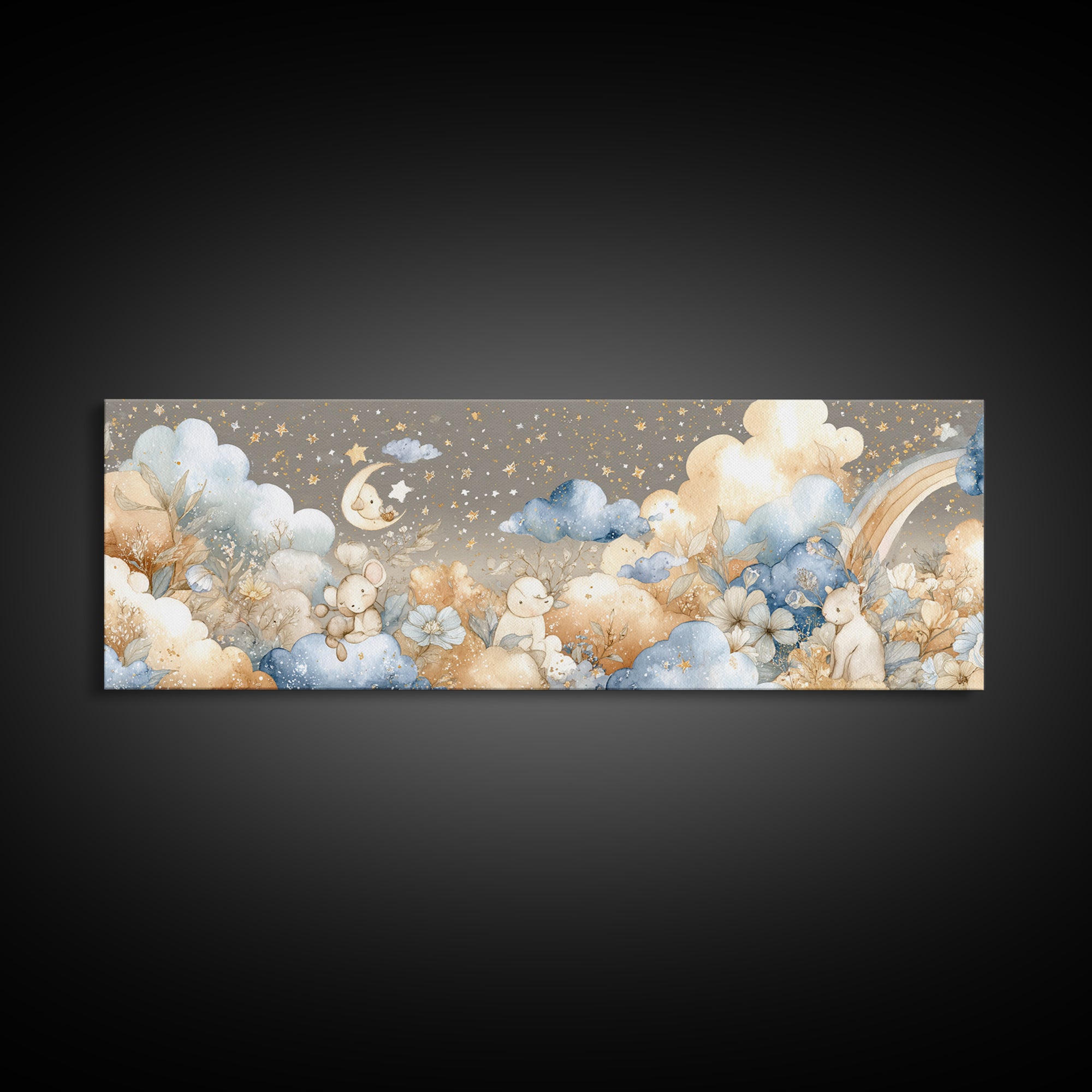 Clouds and Raindrops Canvas Print, Nursery Art, Wall Art Print, Nursery Decor, Watercolor Art, Nursery, Baby Girl Nursery, NUR-3x1-86