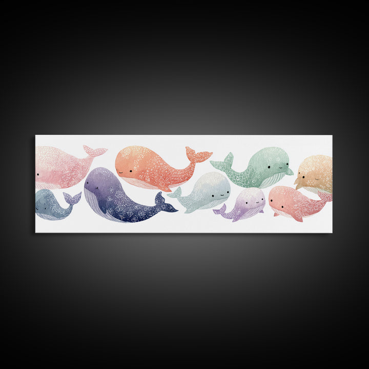 Friendly Ocean Creatures Canvas Print, Nursery Art, Minimalist Decor, Nursery Decor, Fine Art, Nursery, Nursery Wall Decor, NUR-3x1-88