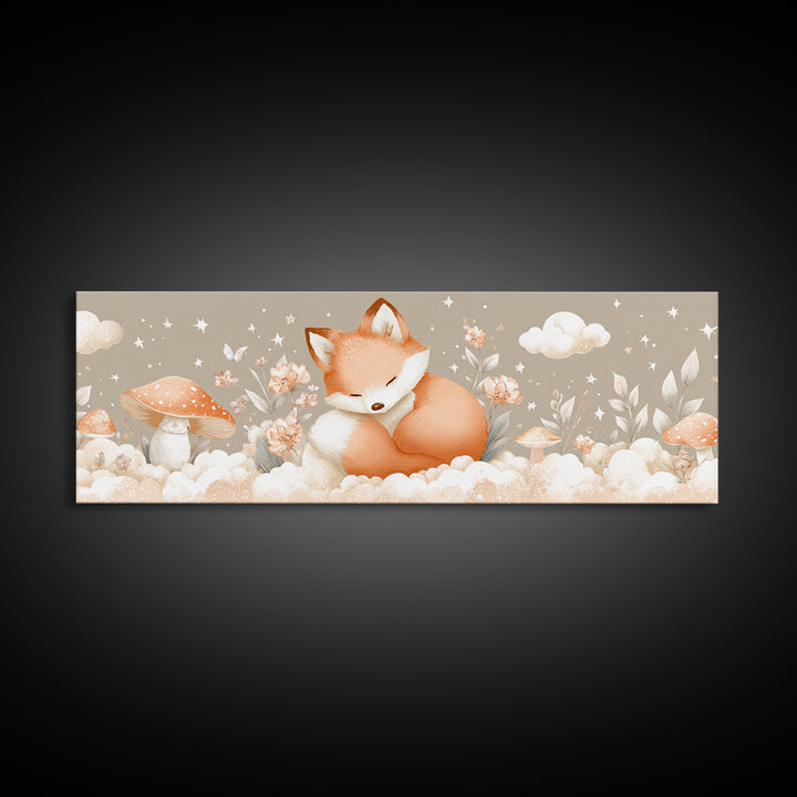 Woodland Fox Tucked Canvas Print, Nursery Art, Wall Hangings, Nursery Decor, Oil Painting, Nursery, Digital Download Art, NUR-3x1-92
