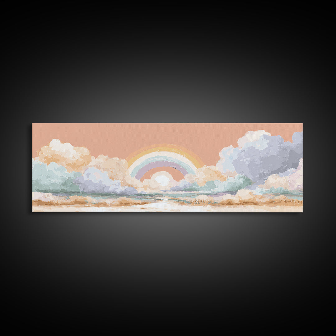 Rainbow Arch with Muted Nursery Colors Canvas Print, Nursery Art, Textured Painting, Nursery Decor, Oil Painting, Nursery, NUR-3x1-95
