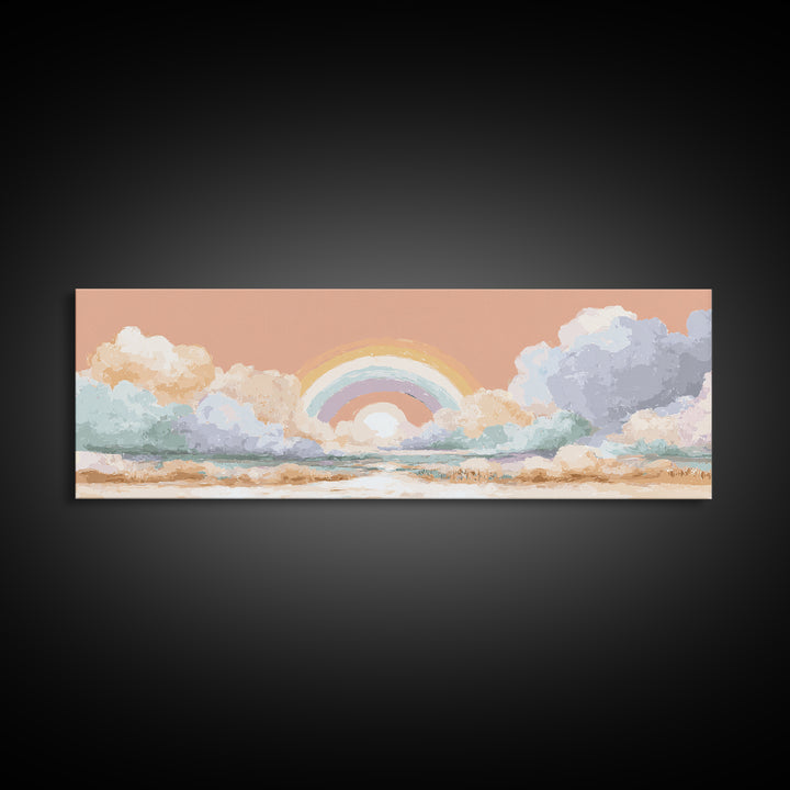 Rainbow Arch with Muted Nursery Colors Canvas Print, Nursery Art, Textured Painting, Nursery Decor, Oil Painting, Nursery, NUR-3x1-95