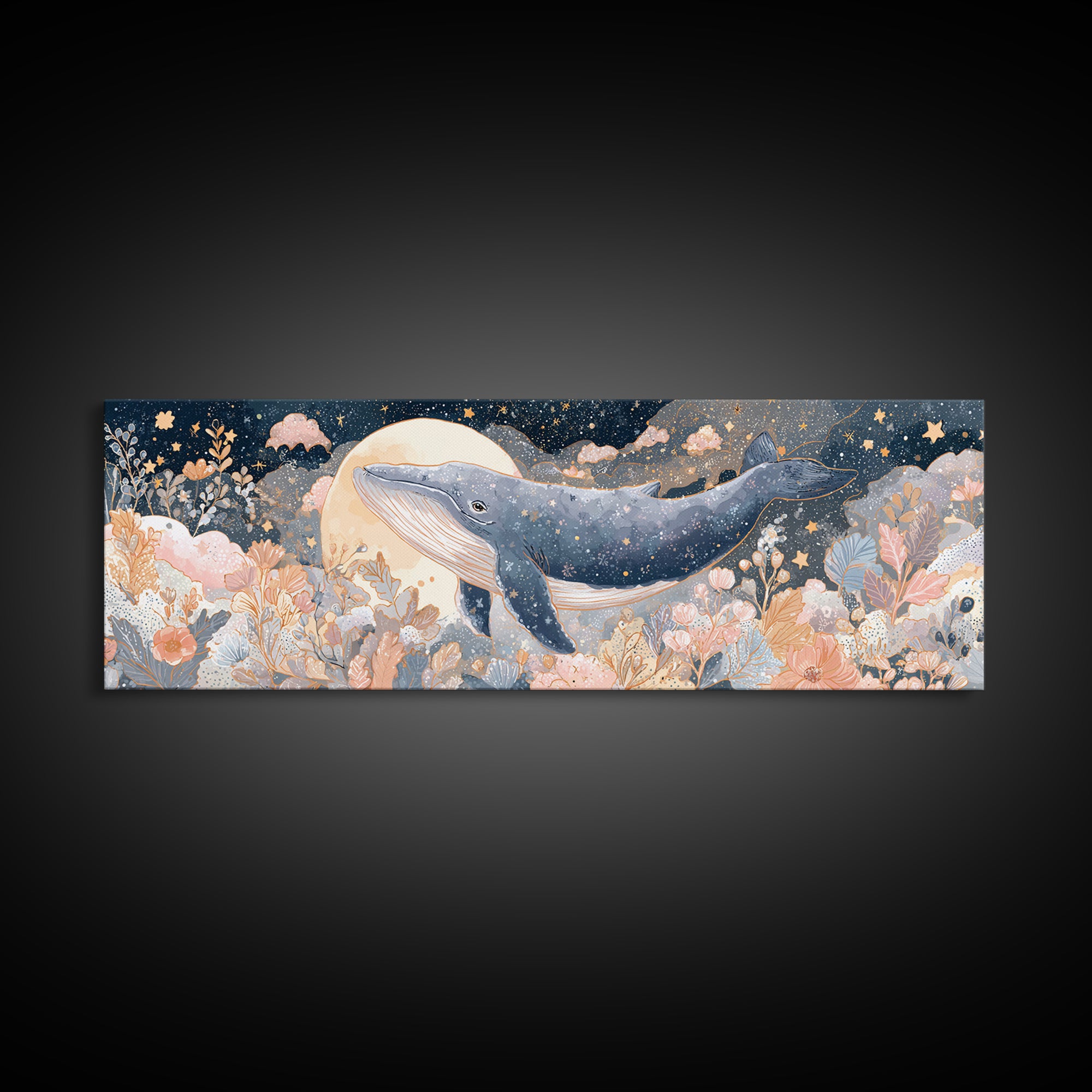 Whale and Tiny Stars Canvas Print, Nursery Art, Gallery Decor, Nursery Decor, Fine Art, Nursery, Wall Art, Wall Decor, NUR-3x1-96