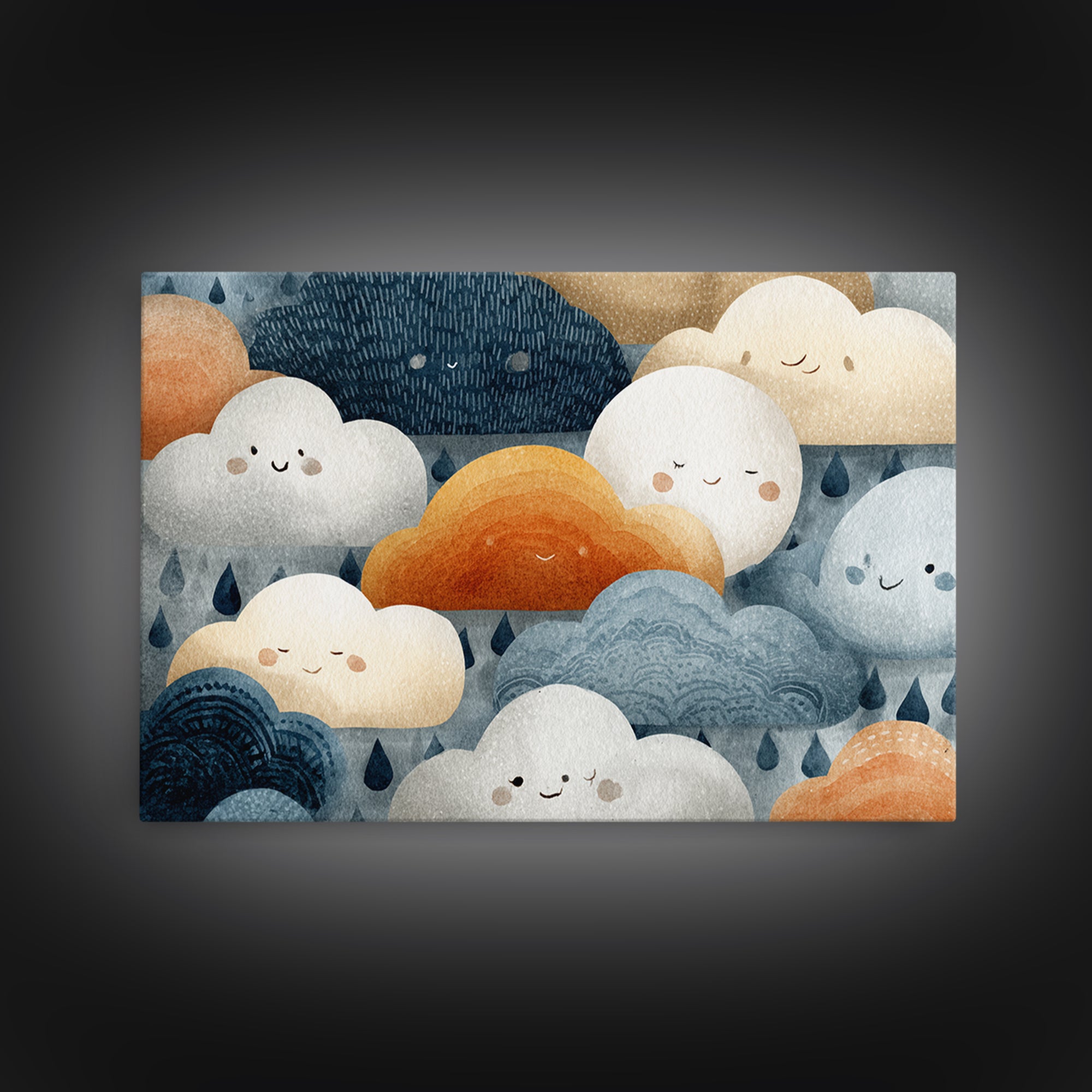 Clouds and Raindrops Framed Canvas Print, Nursery Art, Printable Wall Art, Nursery Decor, Fine Art, Nursery, Butterfly Wall Art, NUR-3x2-2