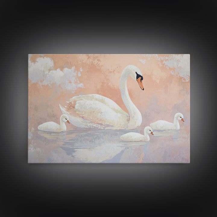 Swan and Cygnet Framed Canvas Print, Nursery Art, Wall Art Set of 3, Nursery Decor, Fine Art, Nursery, Dinosaur Wall Art, NUR-3x2-20