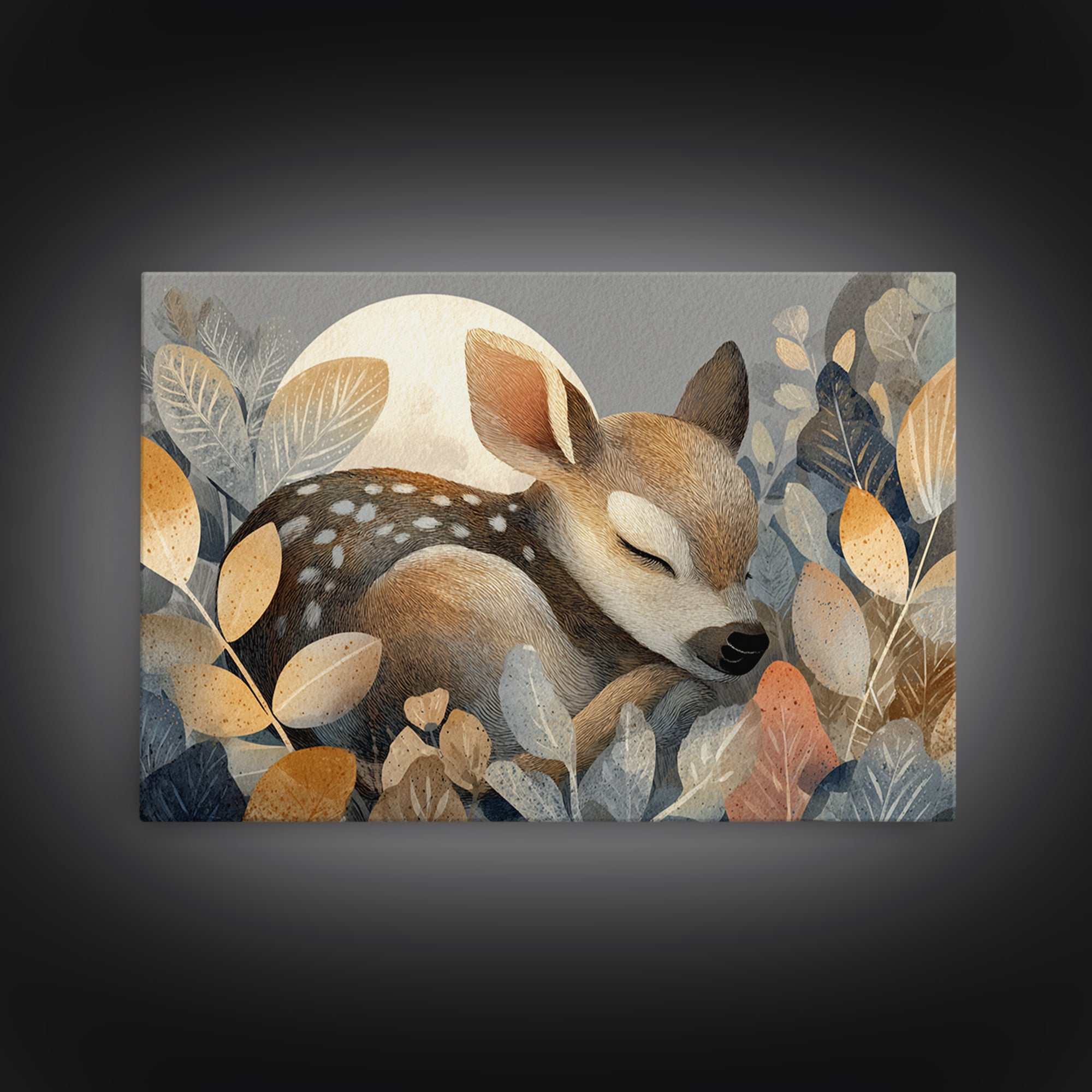 Deer Fawn Sleeping Framed Canvas Print, Nursery Art, Woodland Nursery, Nursery Decor, Fine Art, Nursery, Gallery Decor, NUR-3x2-27