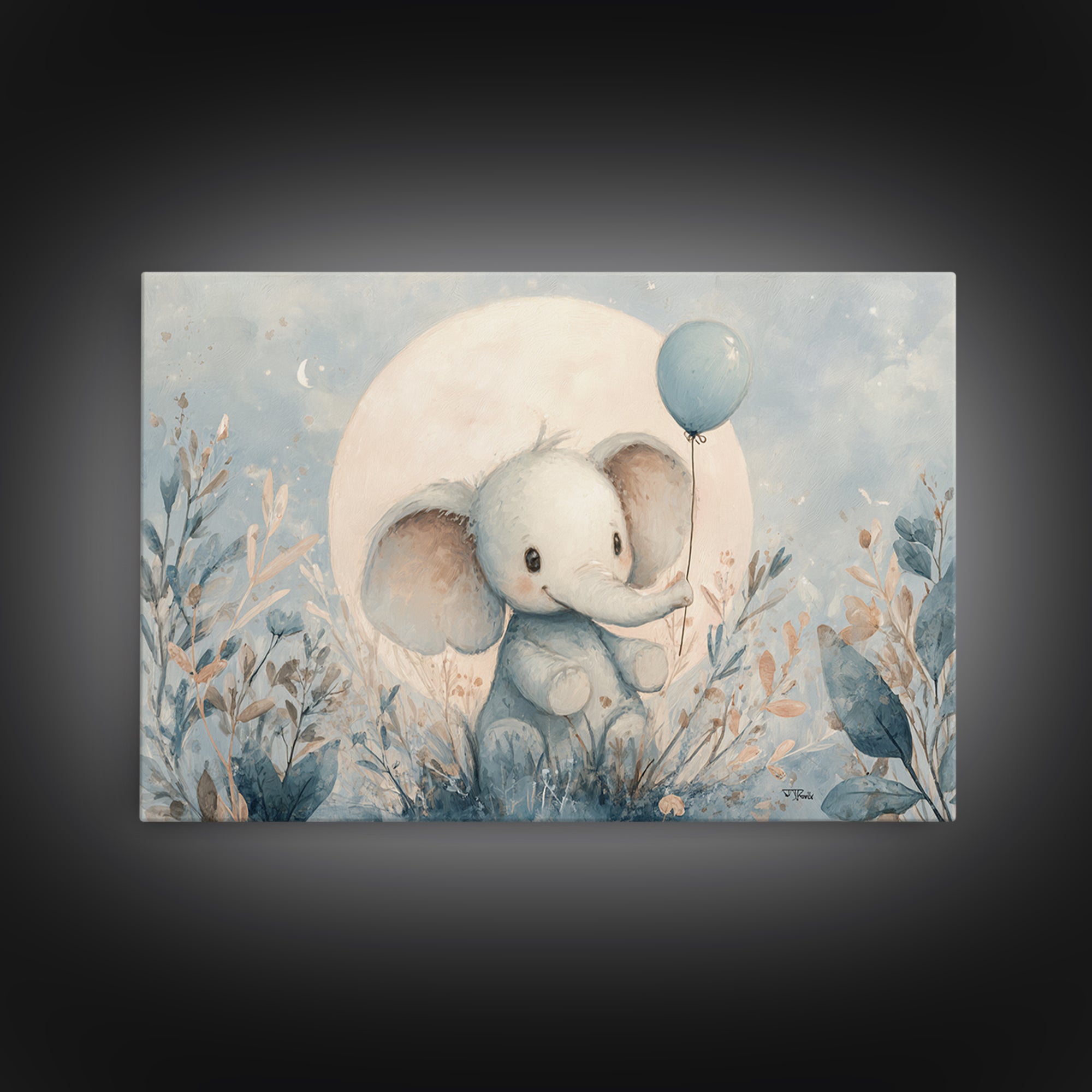 Sleepy Baby Elephant Holding a Tiny Balloon Canvas Print, Nursery Art, Kids Wall Decor, Nursery Decor, Fine Art, Nursery, NUR-3x2-29