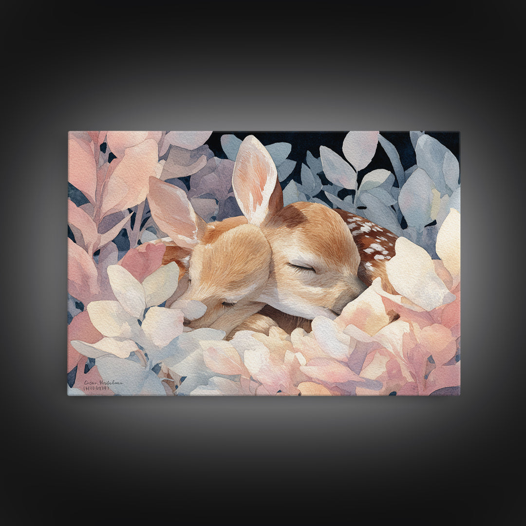 Deer Fawn Sleeping Canvas Print, Nursery Art, Playroom Decor, Nursery Decor, Nursery, Kids Room Wall Art, Dinosaur Wall Art, NUR-3x2-3