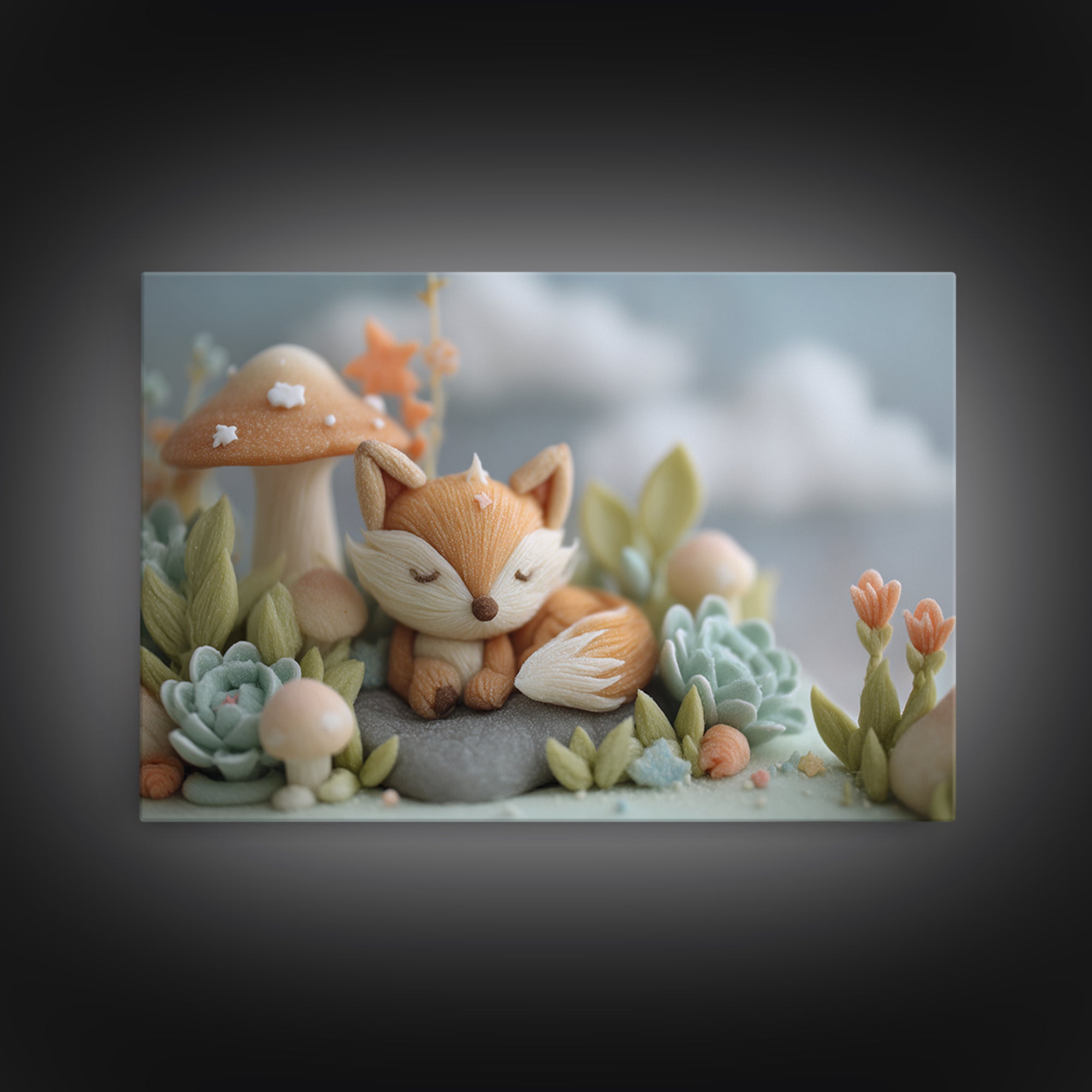 Woodland Fox Tucked Canvas Print, Nursery Art, Digital Download Art, Nursery Decor, Fine Art, Nursery, Whimsical Wall Art, NUR-3x2-32