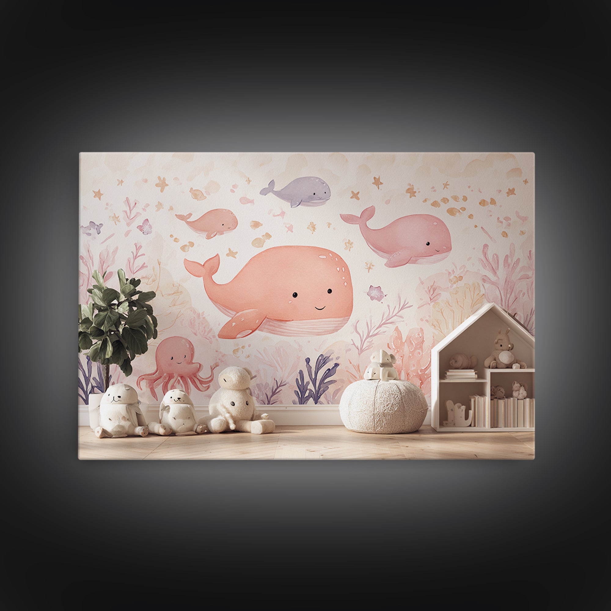 Friendly Ocean Creatures Canvas Print, Nursery Art, Wall Hangings, Nursery Decor, Fine Art, Nursery, Digital Download Art, NUR-3x2-4