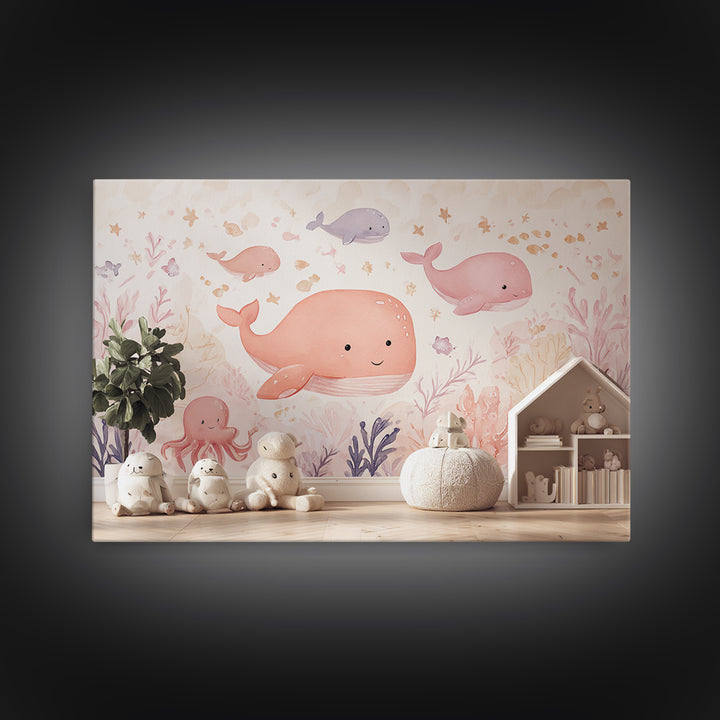 Friendly Ocean Creatures Canvas Print, Nursery Art, Wall Hangings, Nursery Decor, Fine Art, Nursery, Digital Download Art, NUR-3x2-4