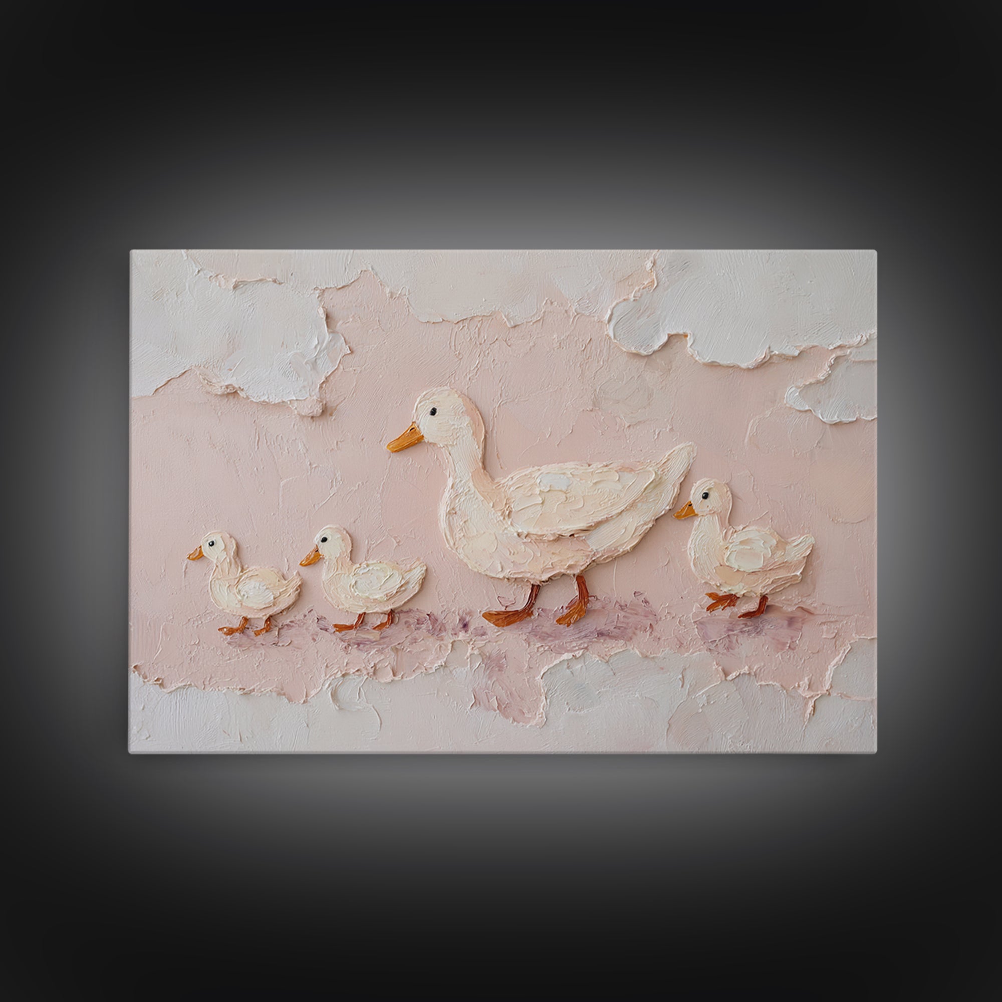 Ducklings Following a Mother Duck Canvas Print, Nursery Art, Playroom Decor, Nursery Decor, Oil Painting, Nursery, NUR-3x2-42