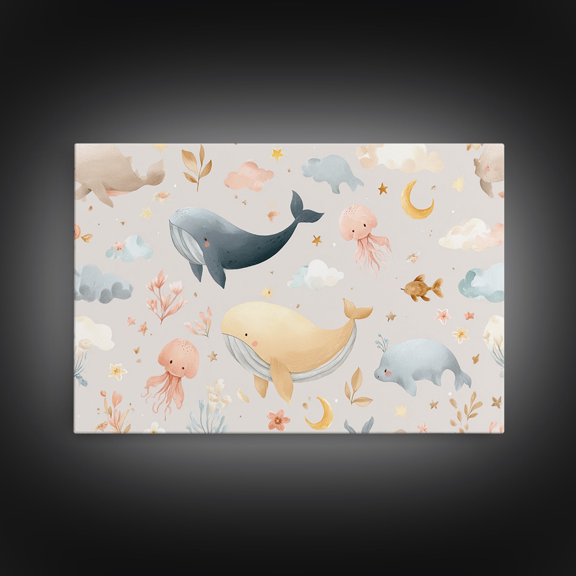 Friendly Ocean Creatures Canvas Print, Nursery Art, Butterfly Wall Art, Nursery Decor, Fine Art, Nursery, Woodland Nursery Art, NUR-3x2-52