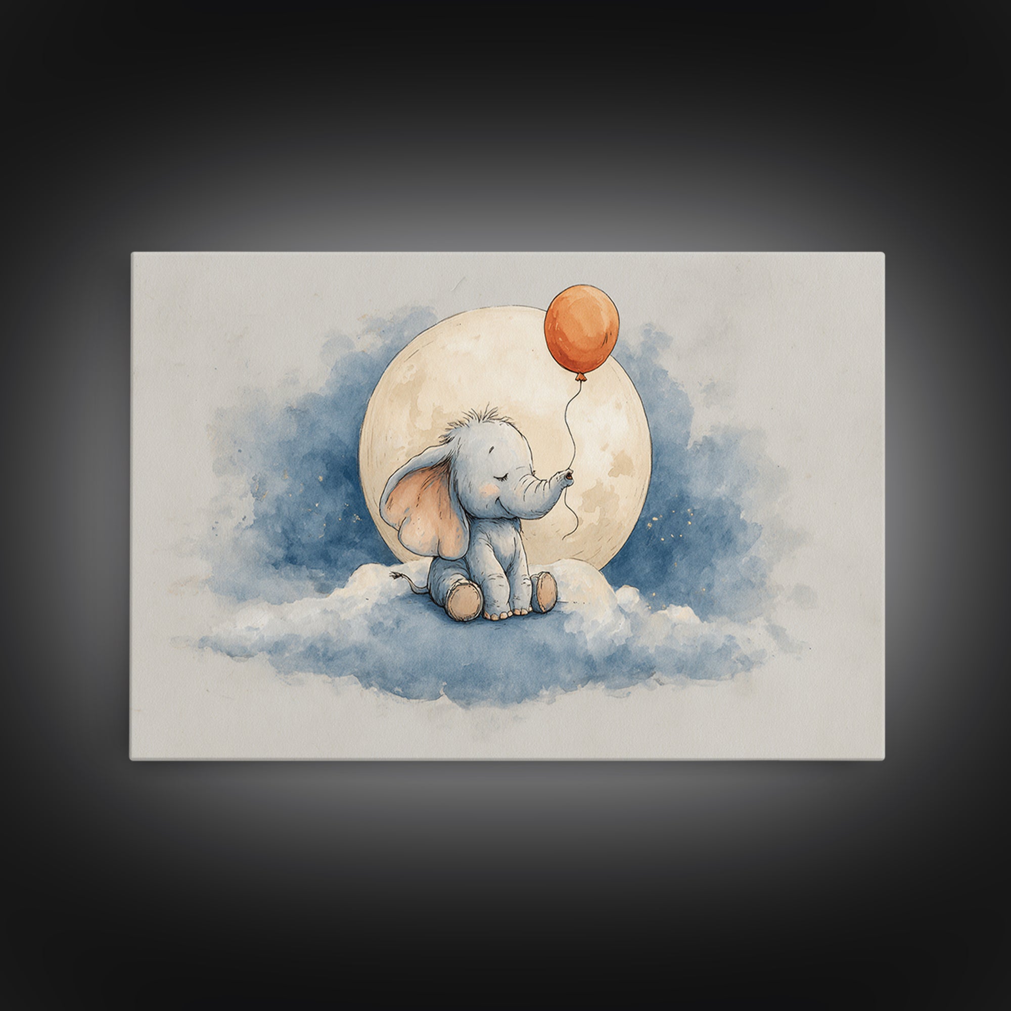 Sleepy Baby Elephant Holding a Tiny Balloon Canvas Print, Nursery Art, Kids Wall Decor, Nursery Decor, Fine Art, Nursery, NUR-3x2-53
