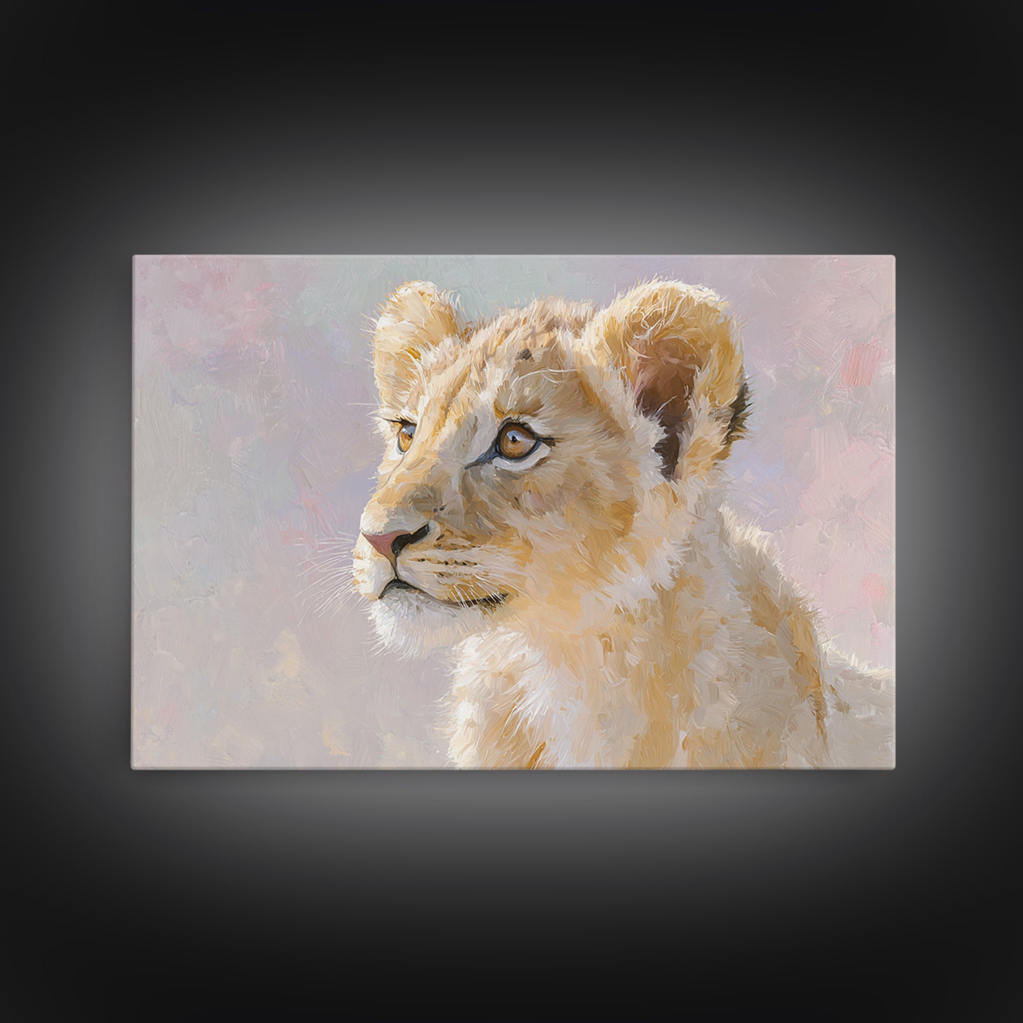 Lion Cub with Soft Golden Mane Canvas Print, Nursery Art, Playroom Wall Decor, Nursery Decor, Oil Painting, Nursery, NUR-3x2-61