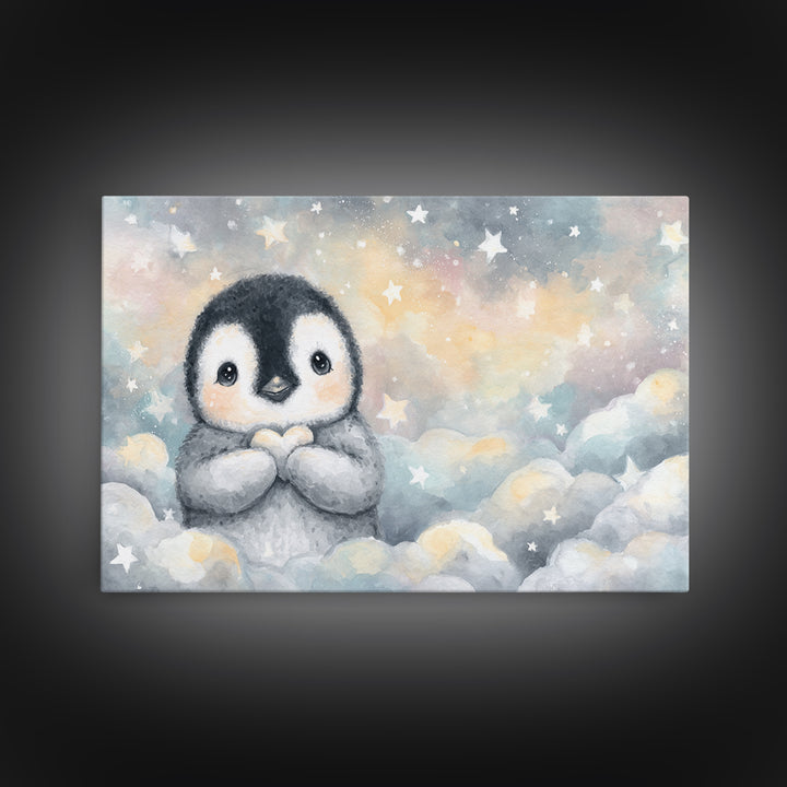 Penguin Holding a Little Heart Shape Canvas Print, Nursery Art, Nursery Prints, Nursery Decor, Abstract Art, Nursery, NUR-3x2-62