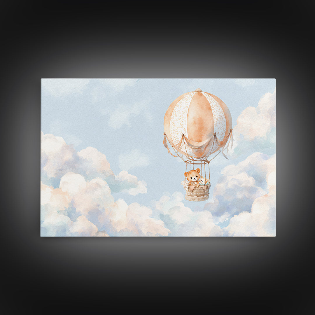 Floating Hot Air Balloon Framed Canvas Print, Nursery Art, Home Decor, Nursery Decor, Abstract Art, Nursery, Contemporary Art, NUR-3x2-64