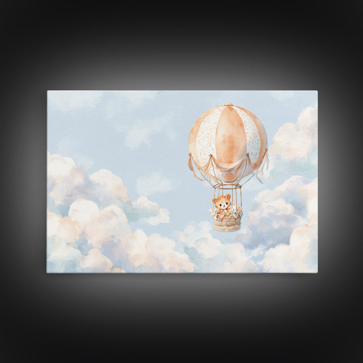 Floating Hot Air Balloon Framed Canvas Print, Nursery Art, Home Decor, Nursery Decor, Abstract Art, Nursery, Contemporary Art, NUR-3x2-64