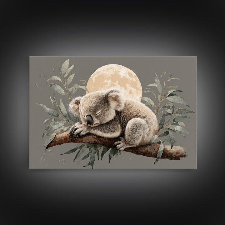 Sleeping Koala on Eucalyptus Branch Framed Canvas Print, Nursery Art, Baby Girl Nursery, Nursery Decor, Fine Art, Nursery, NUR-3x2-65