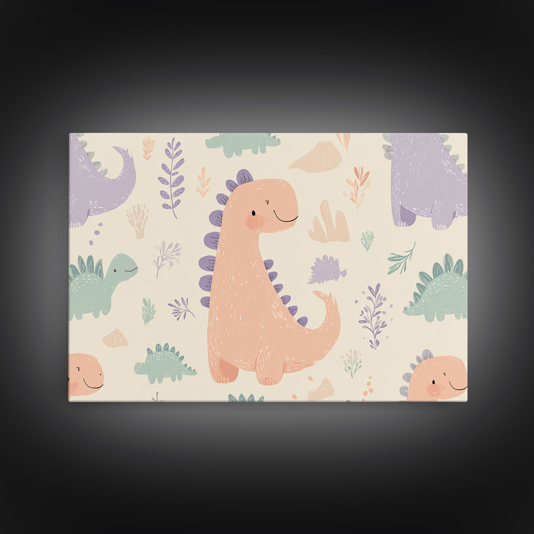 Tiny Dinosaur with Friendly Expression Canvas Print, Nursery Art, Textured Painting, Nursery Decor, Watercolor Art, Nursery, NUR-3x2-67