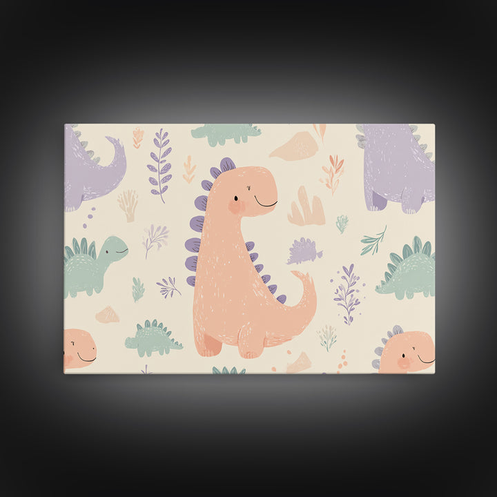 Tiny Dinosaur with Friendly Expression Canvas Print, Nursery Art, Textured Painting, Nursery Decor, Watercolor Art, Nursery, NUR-3x2-67