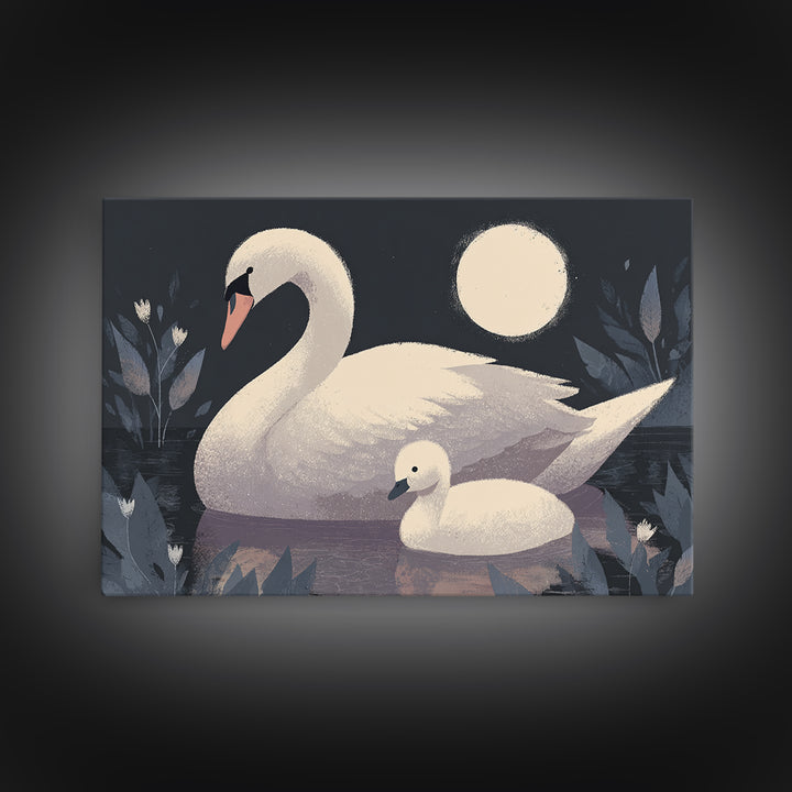 Swan and Cygnet Canvas Print, Nursery Art, Gallery Decor, Nursery Decor, Fine Art, Nursery, Wall Art, Wall Decor, Art Print, NUR-3x2-68