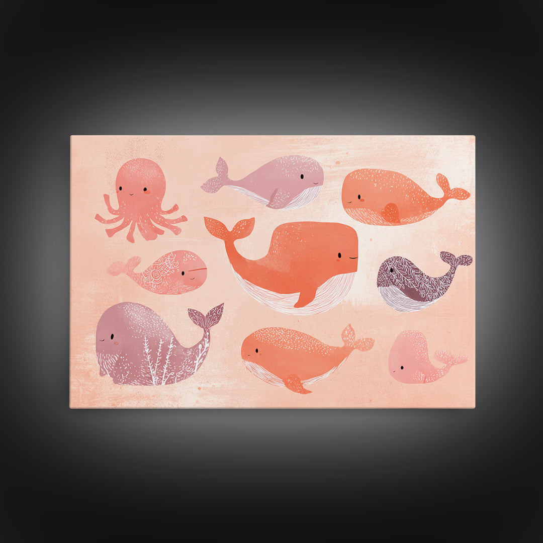 Friendly Ocean Creatures Canvas Print, Nursery Art, Kids Room Art, Nursery Decor, Fine Art, Nursery, Textured Painting, NUR-3x2-76