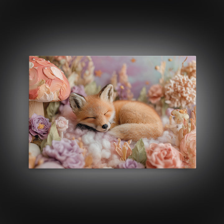Woodland Fox Tucked Framed Canvas Print, Nursery Art, Fine Art Print, Nursery Decor, Watercolor Art, Nursery, Digital Art, NUR-3x2-80