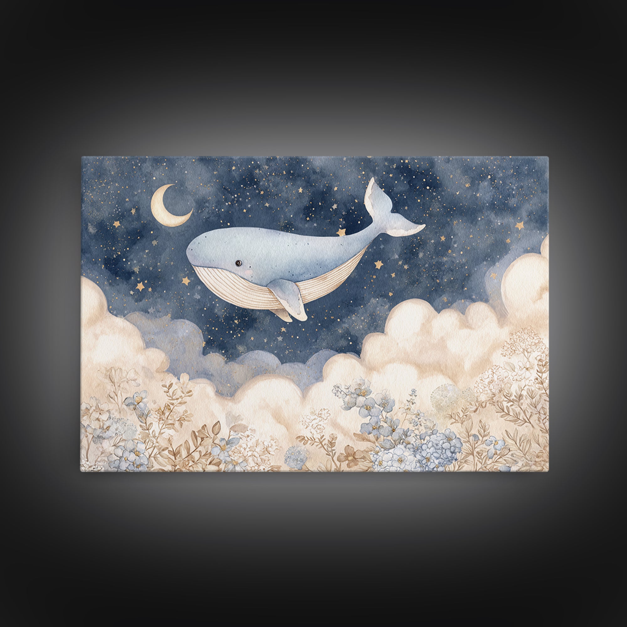 Whale and Tiny Stars Canvas Print, Nursery Art, Statement Artwork, Nursery Decor, Fine Art, Nursery, Printable Wall Art, NUR-3x2-84