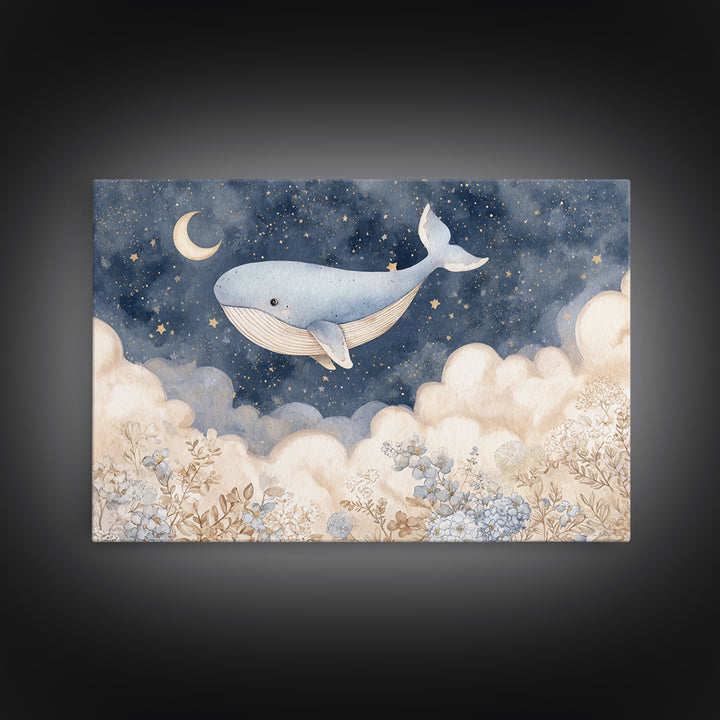 Whale and Tiny Stars Canvas Print, Nursery Art, Statement Artwork, Nursery Decor, Fine Art, Nursery, Printable Wall Art, NUR-3x2-84