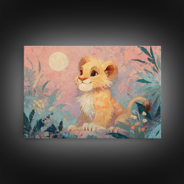 Lion Cub with Soft Golden Mane Framed Canvas Print, Nursery Art, Dinosaur Wall Art, Nursery Decor, Fine Art, Nursery, NUR-3x2-85