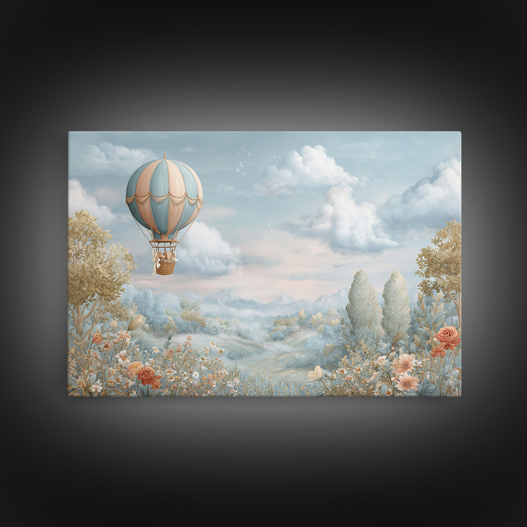 Floating Hot Air Balloon Canvas Print, Nursery Art, Boho Decor, Nursery Decor, Nursery, Wall Hangings, Nursery Wall Art, NUR-3x2-88