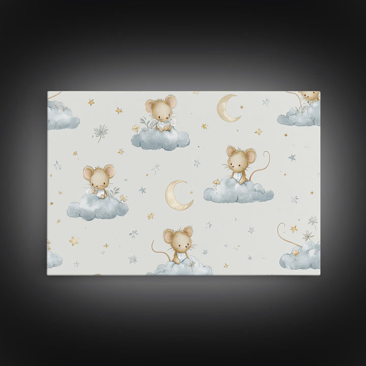 Ballet Mouse in Storybook Style Framed Canvas Print, Nursery Art, Luxury Decor, Nursery Decor, Nursery, Nursery Wall Art, NUR-3x2-96
