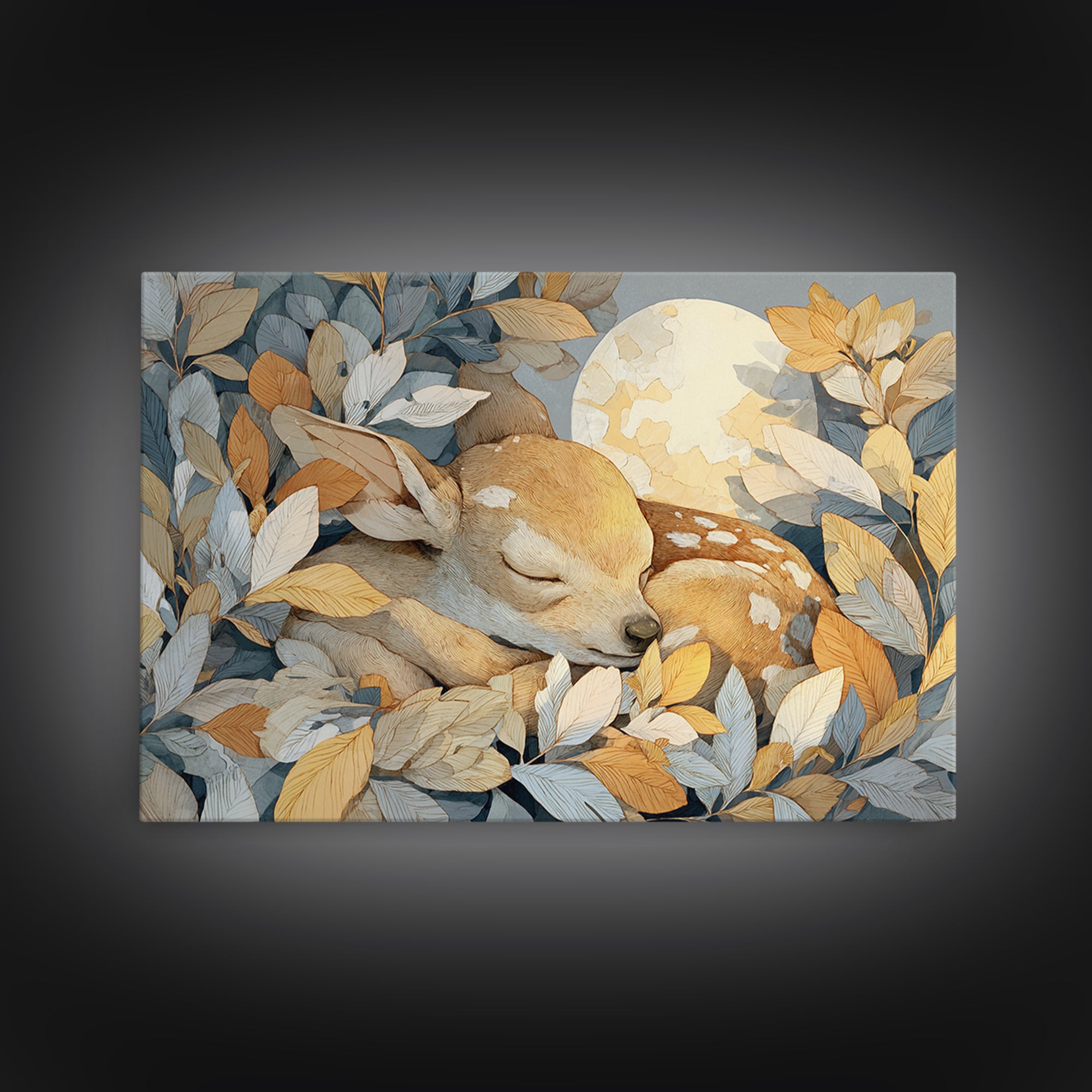 Deer Fawn Sleeping Framed Canvas Print, Nursery Art, Minimalist Decor, Nursery Decor, Fine Art, Nursery, Nursery Wall Decor, NUR-3x2-99