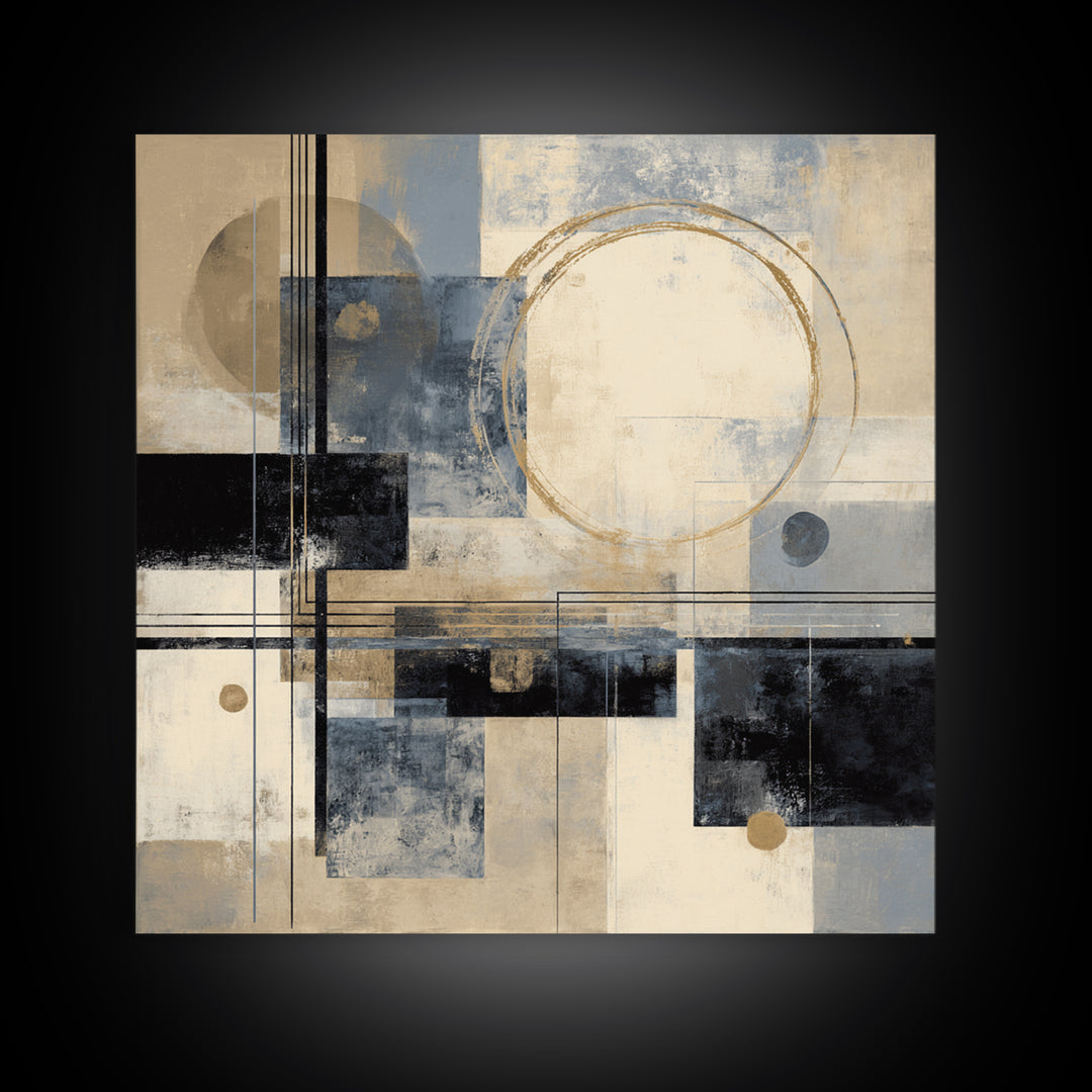 Gold Circle and Line Composition for Clarity Framed Canvas Print, Office Art, Gallery Decor, Office Decor, Fine Art, Focus, OFF-1x1-32