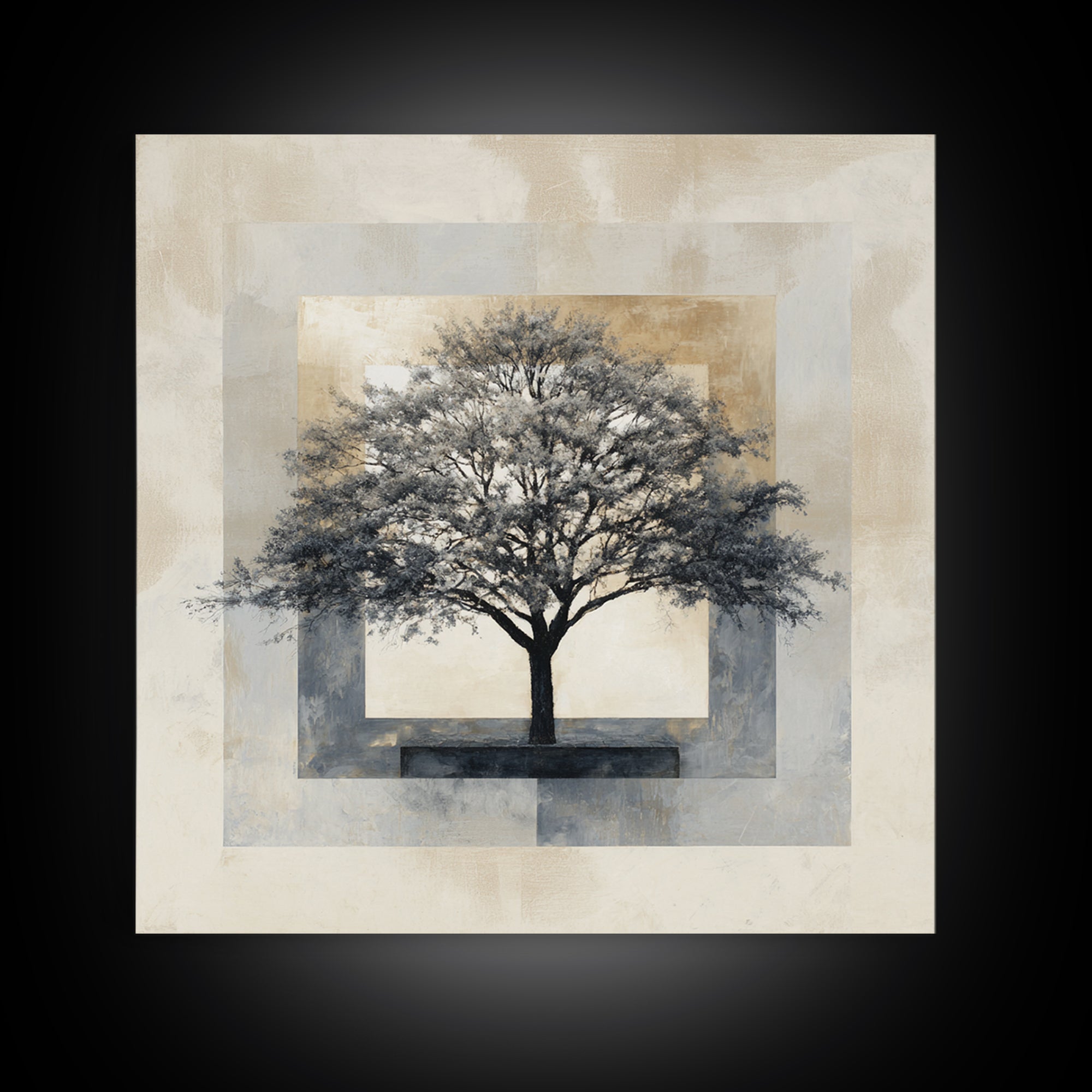 Ink Wash Tree Symbolizing Stability Framed Canvas Print, Office Art, Bedroom Wall Art, Office Decor, Fine Art, Focus, OFF-1x1-38