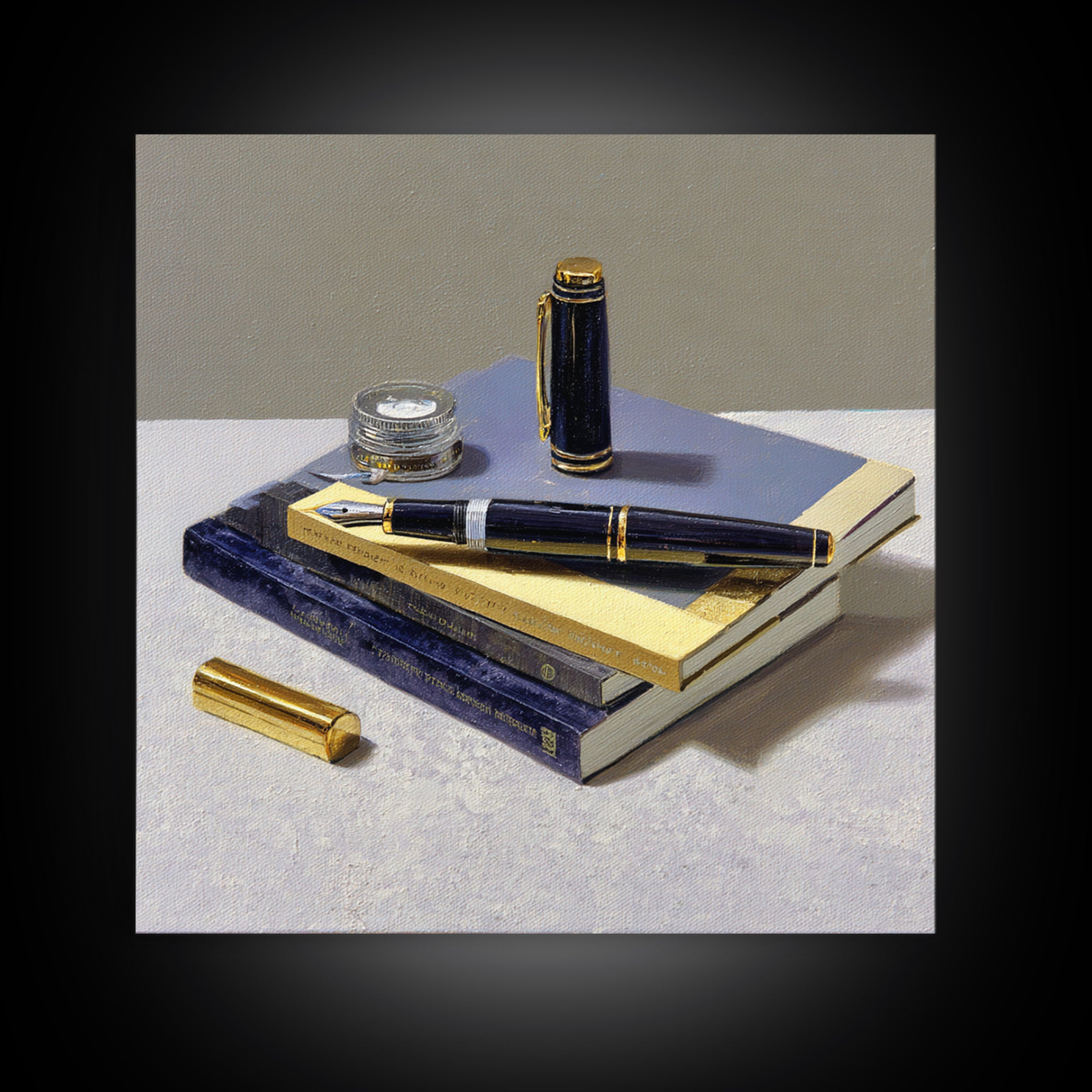 Fountain Pen and Notebook Still Life Without Framed Canvas Print, Office Art, Dopamine Decor, Office Decor, Fine Art, Focus, OFF-1x1-46