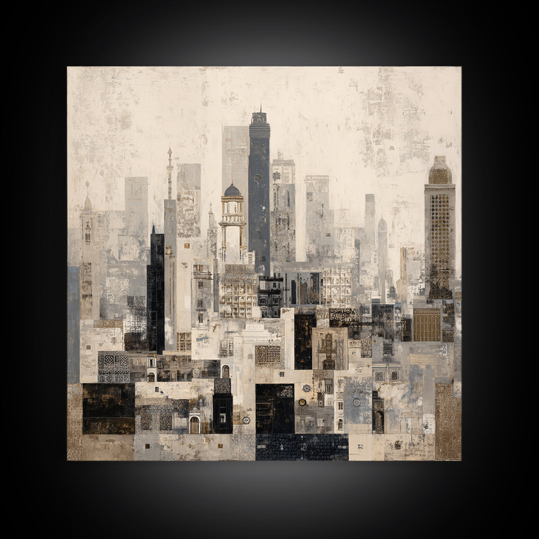 Black and White City Skyline Silhouette Canvas Print, Office Art, Downloadable Prints, Office Decor, Abstract Art, Focus, OFF-1x1-5