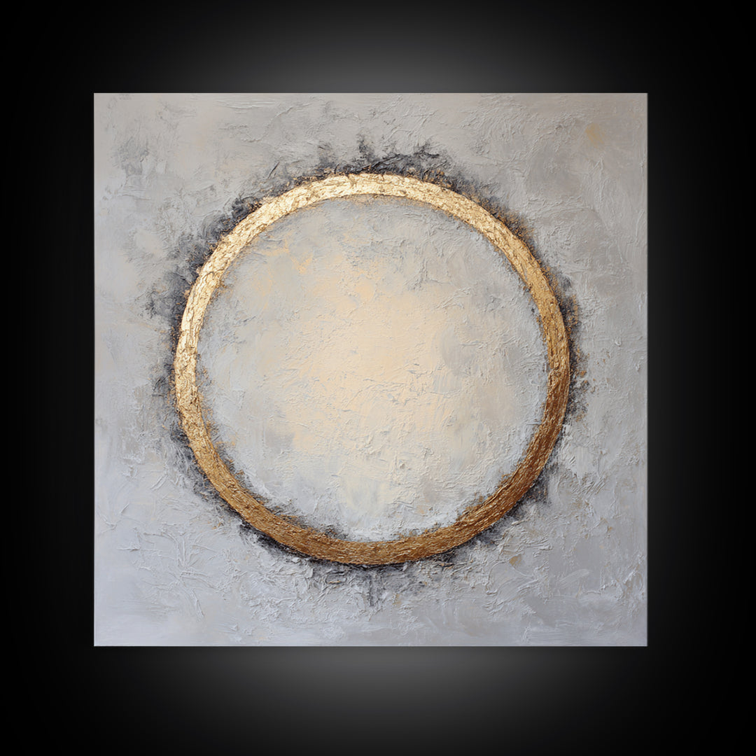 Gold Circle and Line Composition for Clarity Framed Canvas Print, Office Art, Office Decor, Abstract Art, Focus, OFF-1x1-56