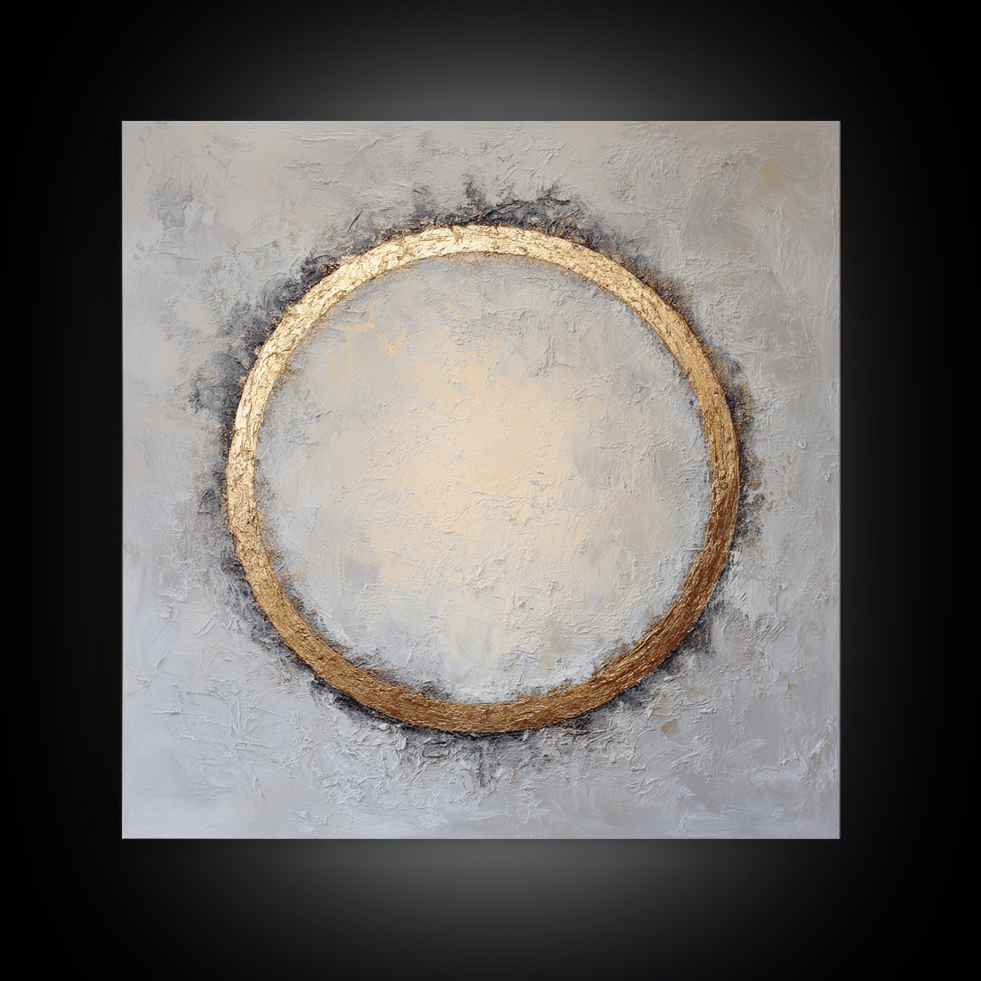 Gold Circle and Line Composition for Clarity Framed Canvas Print, Office Art, Office Decor, Abstract Art, Focus, OFF-1x1-56