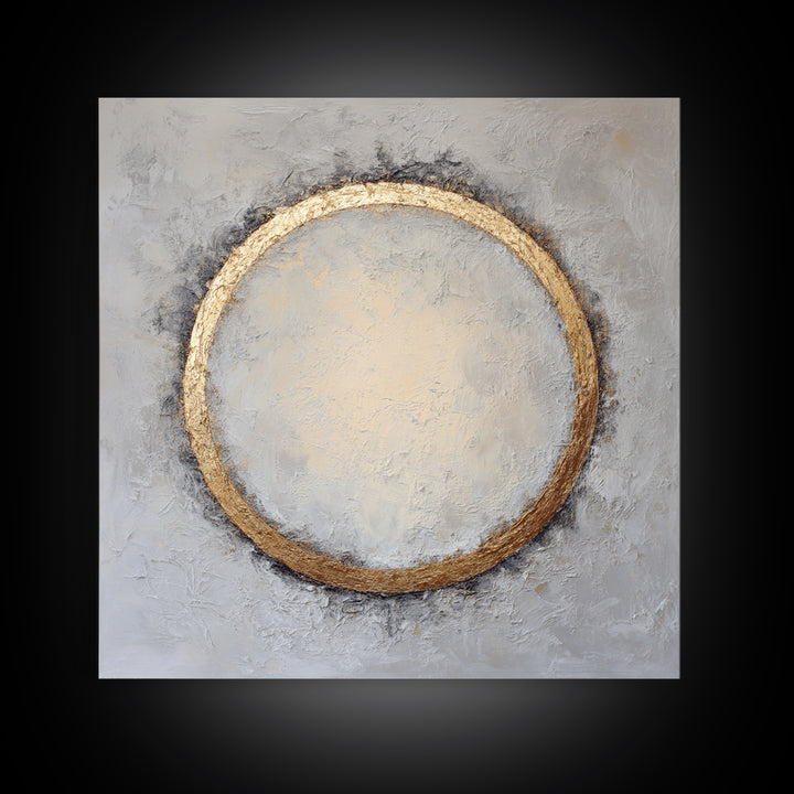 Gold Circle and Line Composition for Clarity Framed Canvas Print, Office Art, Office Decor, Abstract Art, Focus, OFF-1x1-56