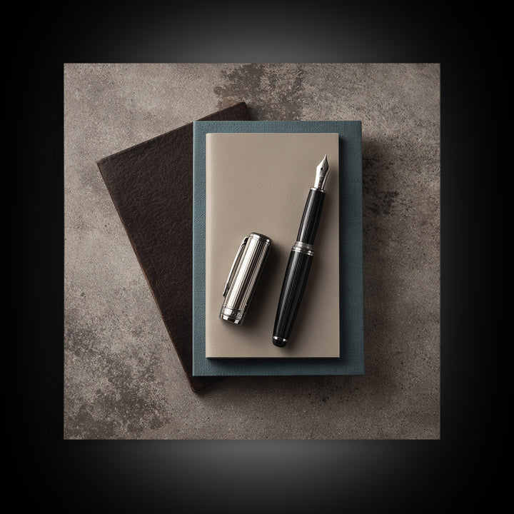 Fountain Pen and Notebook Still Life Without Canvas Print, Office Art, Cubicle Decor, Office Decor, Fine Art, Focus, OFF-1x1-94