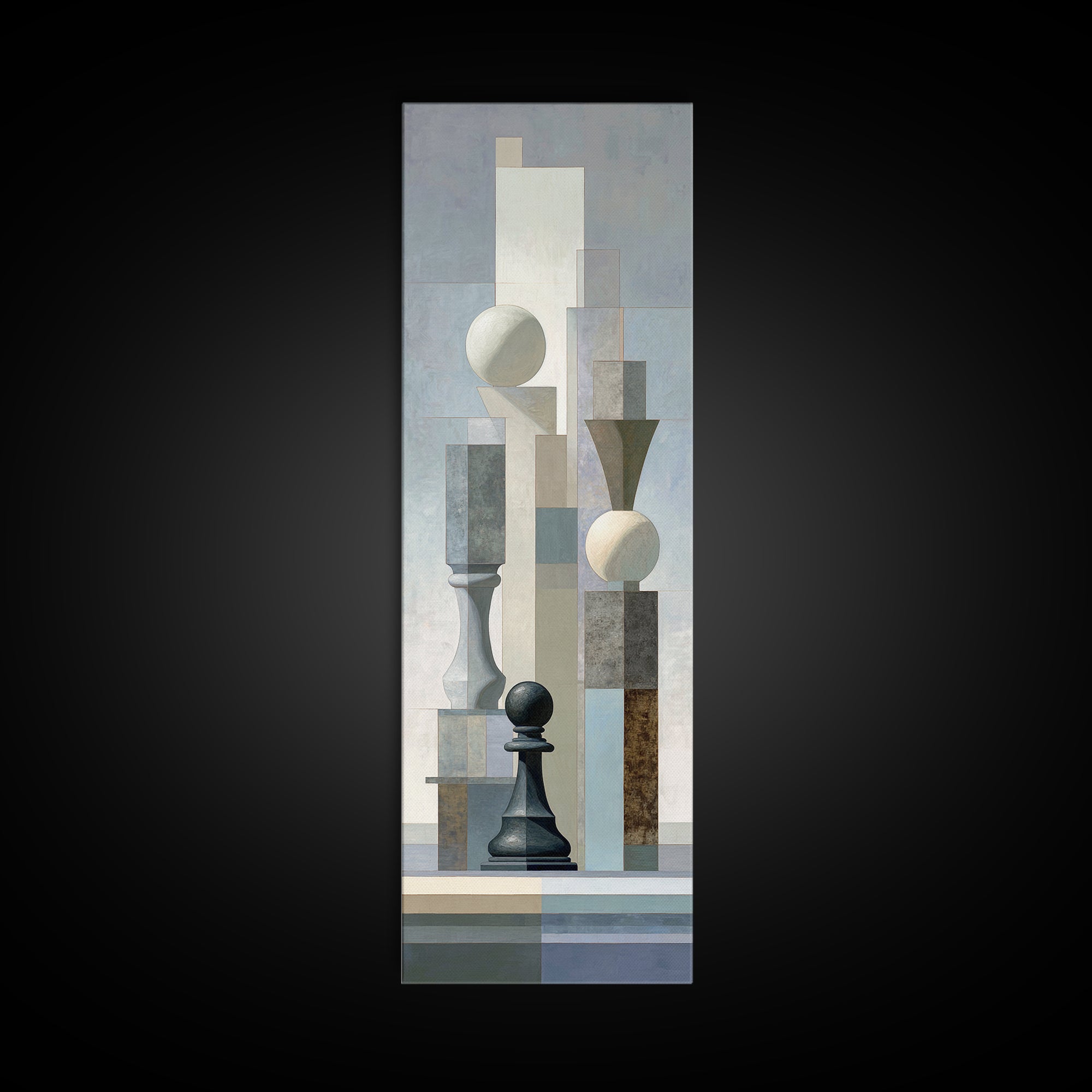 Minimal Chess Piece Still Life Canvas Print, Office Art, Office Wall Art, Office Decor, Watercolor Art, Focus, OFF-1x3-1