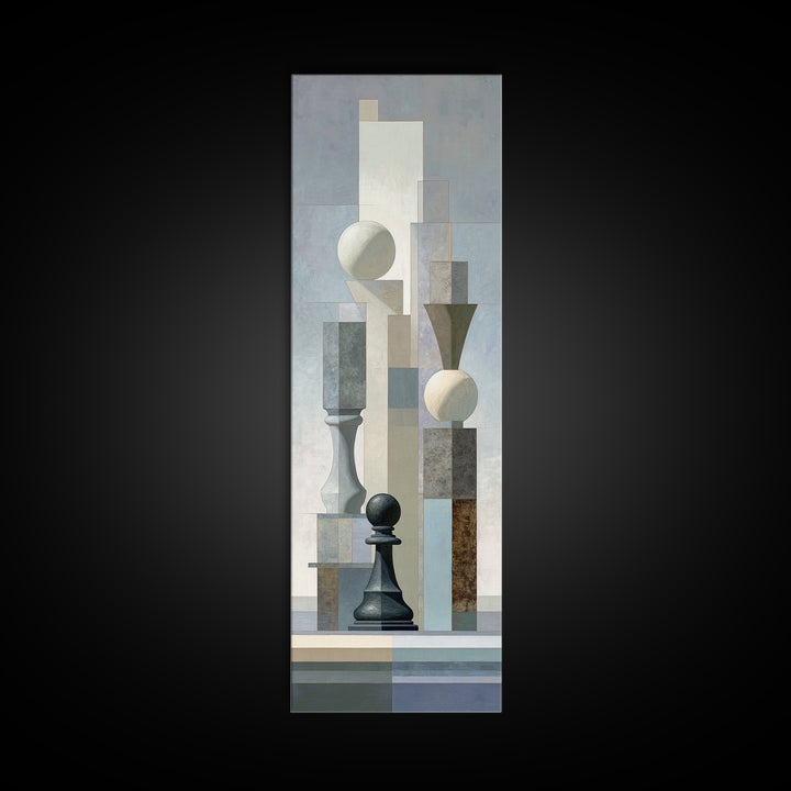 Minimal Chess Piece Still Life Canvas Print, Office Art, Office Wall Art, Office Decor, Watercolor Art, Focus, OFF-1x3-1