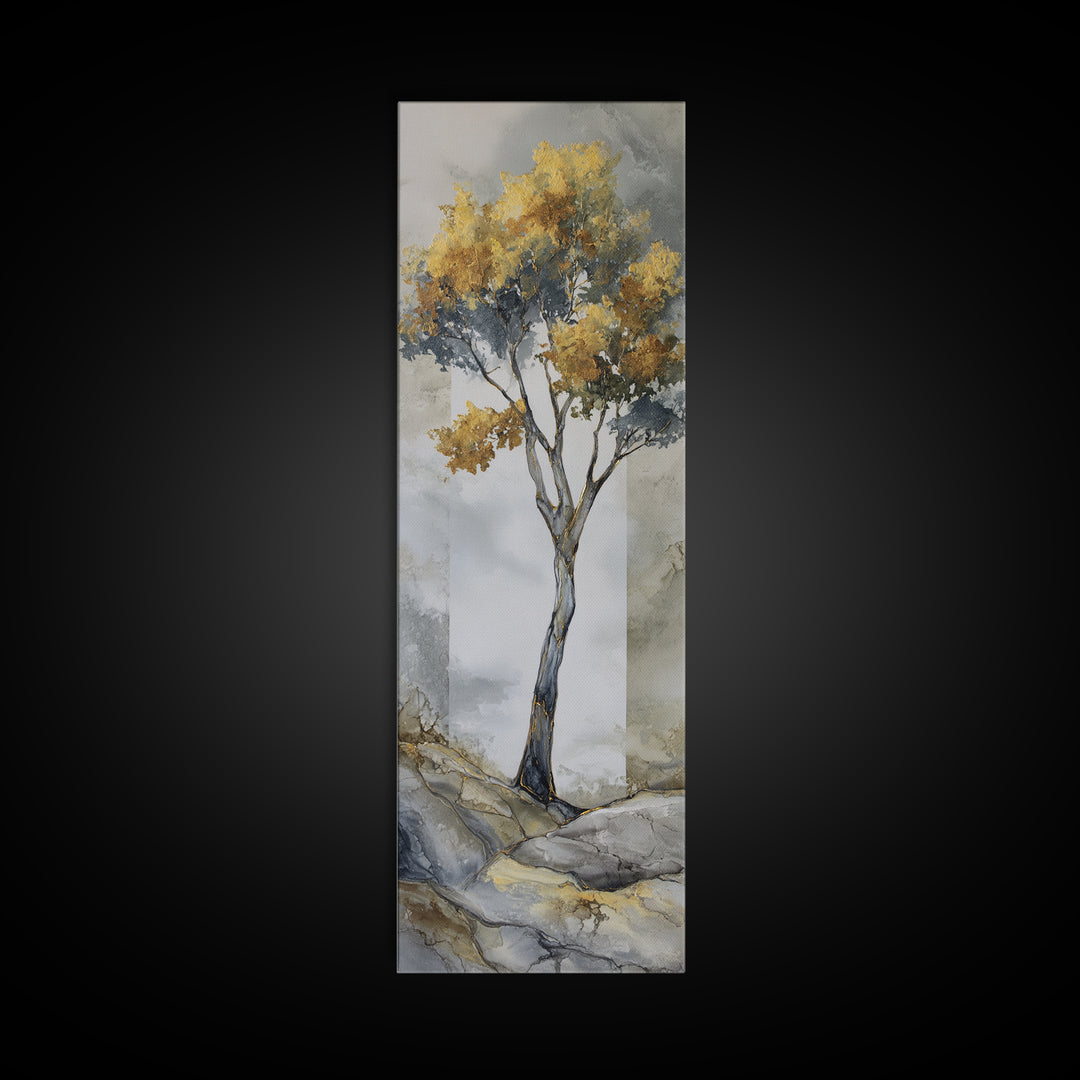 Ink Wash Tree Symbolizing Stability Framed Canvas Print, Office Art, Cubicle Decor, Office Decor, Fine Art, Focus, OFF-1x3-50