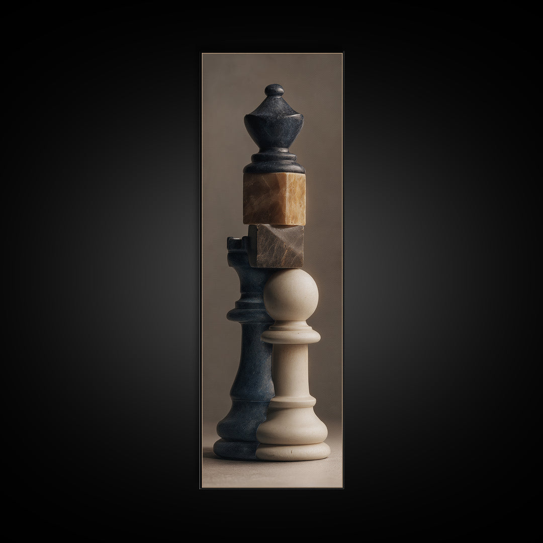 Minimal Chess Piece Still Life Canvas Print, Office Art, Digital Art, Office Decor, Fine Art, Focus, Ai Art, Digital Print, OFF-1x3-73
