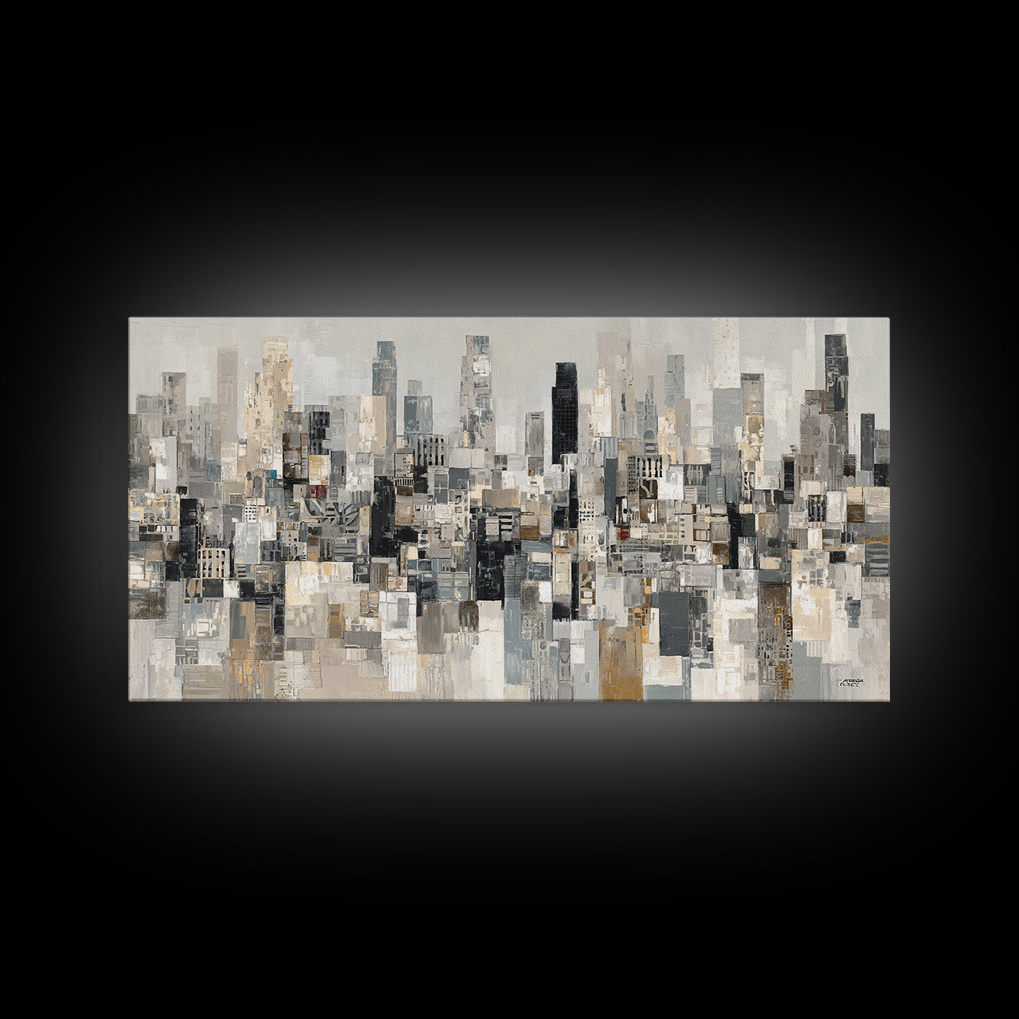 Black and White City Skyline Silhouette Framed Canvas Print, Office Art, Home Decor, Office Decor, Fine Art, Focus, Art Deco, OFF-2x1-1